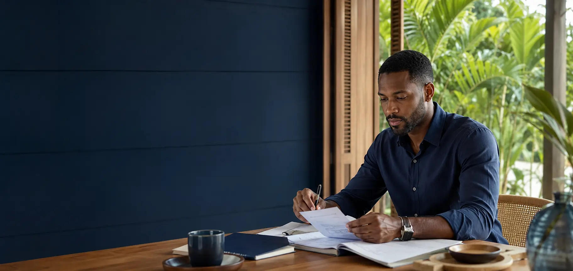 Professionnel guadeloupéen préparant un projet de travail